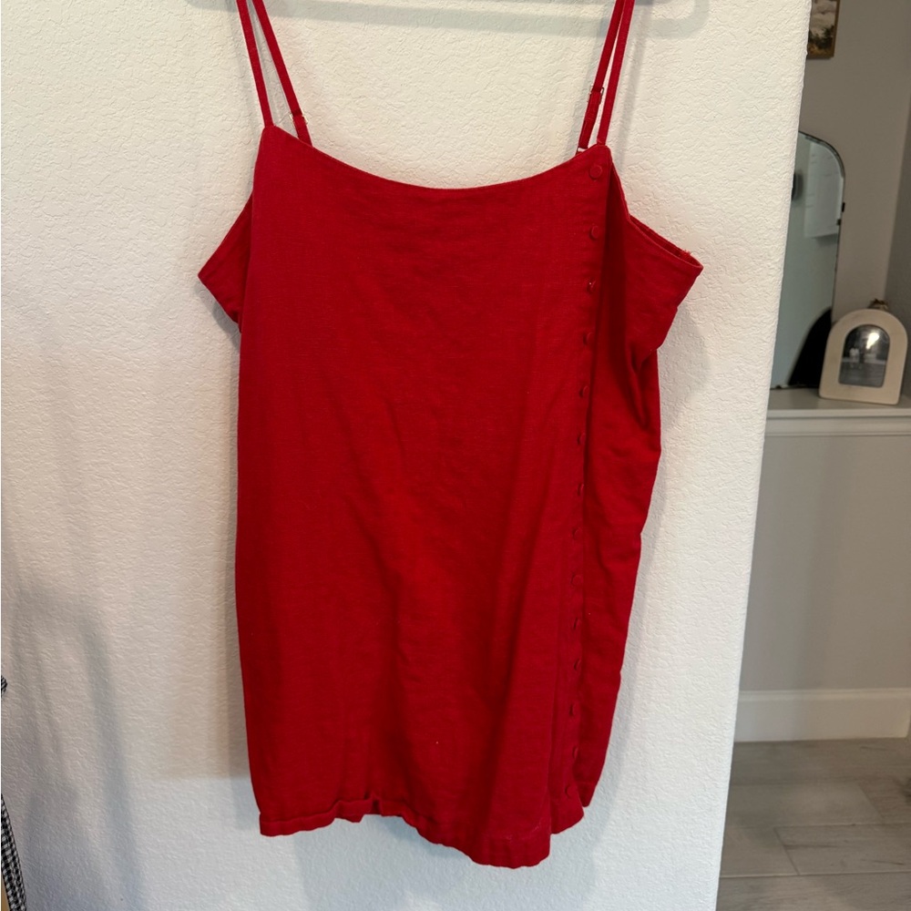 Women's Red Linen Blend Button Skort Dress